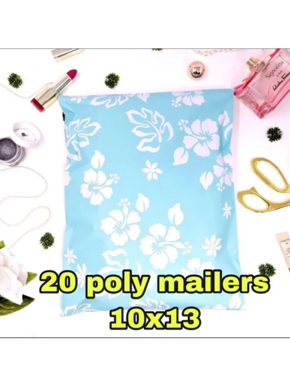 20 poly mailers blue with Hawaiian flower 10x13